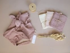 Dreierset Musselintücher 50x50 - Mauve, Misty Rose, Macadamia -Boo Poo hasen kuscheltuch mauve 1 1