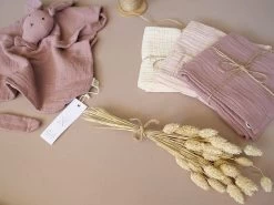 Dreierset Musselintücher 50x50 - Mauve, Misty Rose, Macadamia -Boo Poo hasen kuscheltuch mauve 2 2