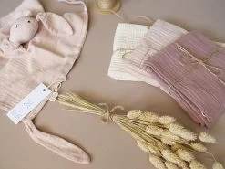 Dreierset Musselintücher 50x50 - Mauve, Misty Rose, Macadamia -Boo Poo hasen kuscheltuch mistyrose 1