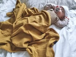 Musselindecke Mit Häkelrand Seagrass -Boo Poo muslin cig blanket mustard 3 3