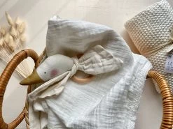 Musselindecke Mit Häkelrand Cream -Boo Poo muslin cig blanket white 3