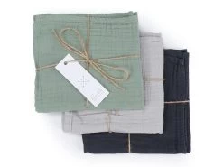 Dreierset Musselintücher 50x50 - Basil, French Grey, Midnight