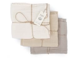Dreierset Musselintücher 50x50 - Macadamia, Sand, Fawn