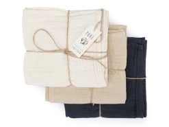Dreierset Musselintücher 50x50 - Macadamia, Sand, Midnight
