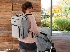 Ausklappbarer Wickelrucksack - French Grey -Boo Poo rucksacks lafyne1